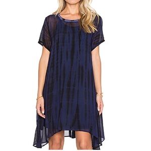 LACAUSA Dress Size Medium Tie Dye Mini Asymmetrical Pockets Blue Black